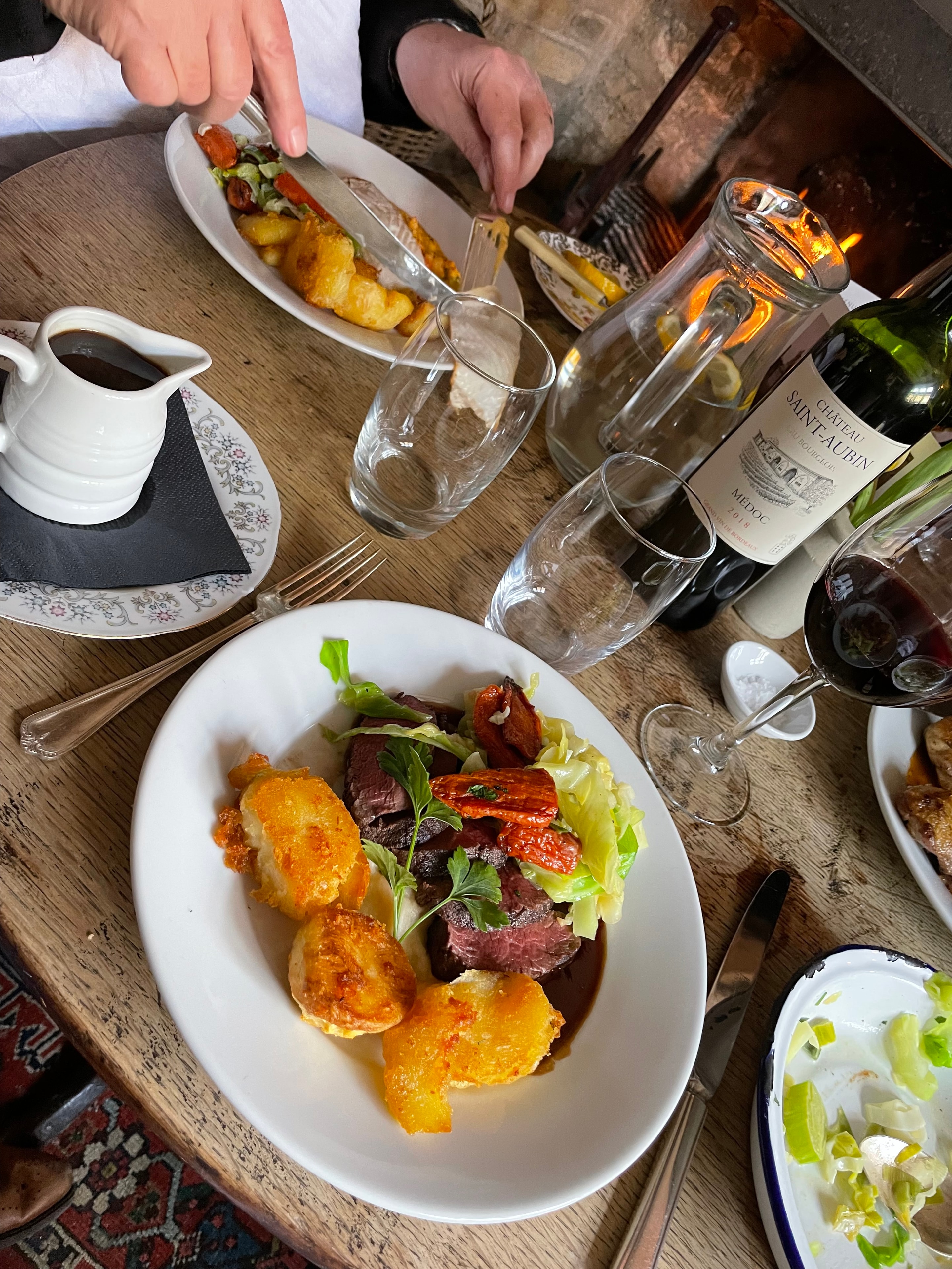 Guest photo: venison fillet with roast potatoes and Château Margaux red wine at The Red Lion, Soham