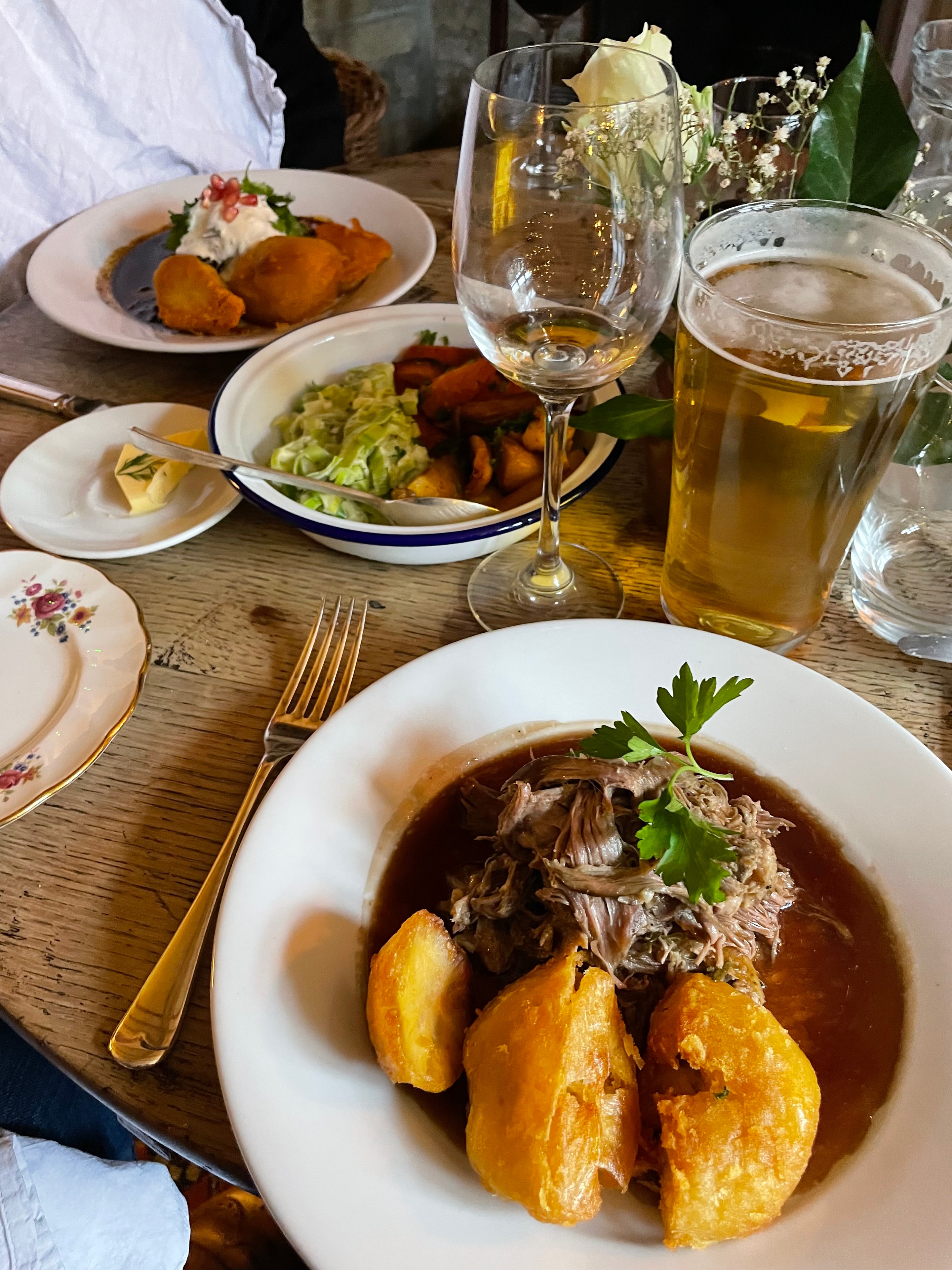 Guest photo: slow-roast pulled pork with Yorkshire pudding and roast vegetables at The Red Lion, Soham