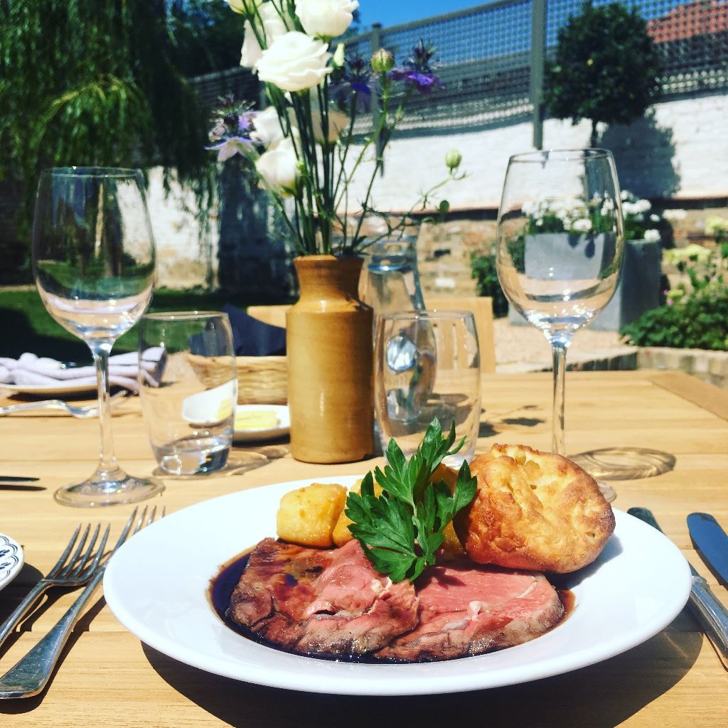 Roast beef with summer salad and wildflowers at The Red Lion