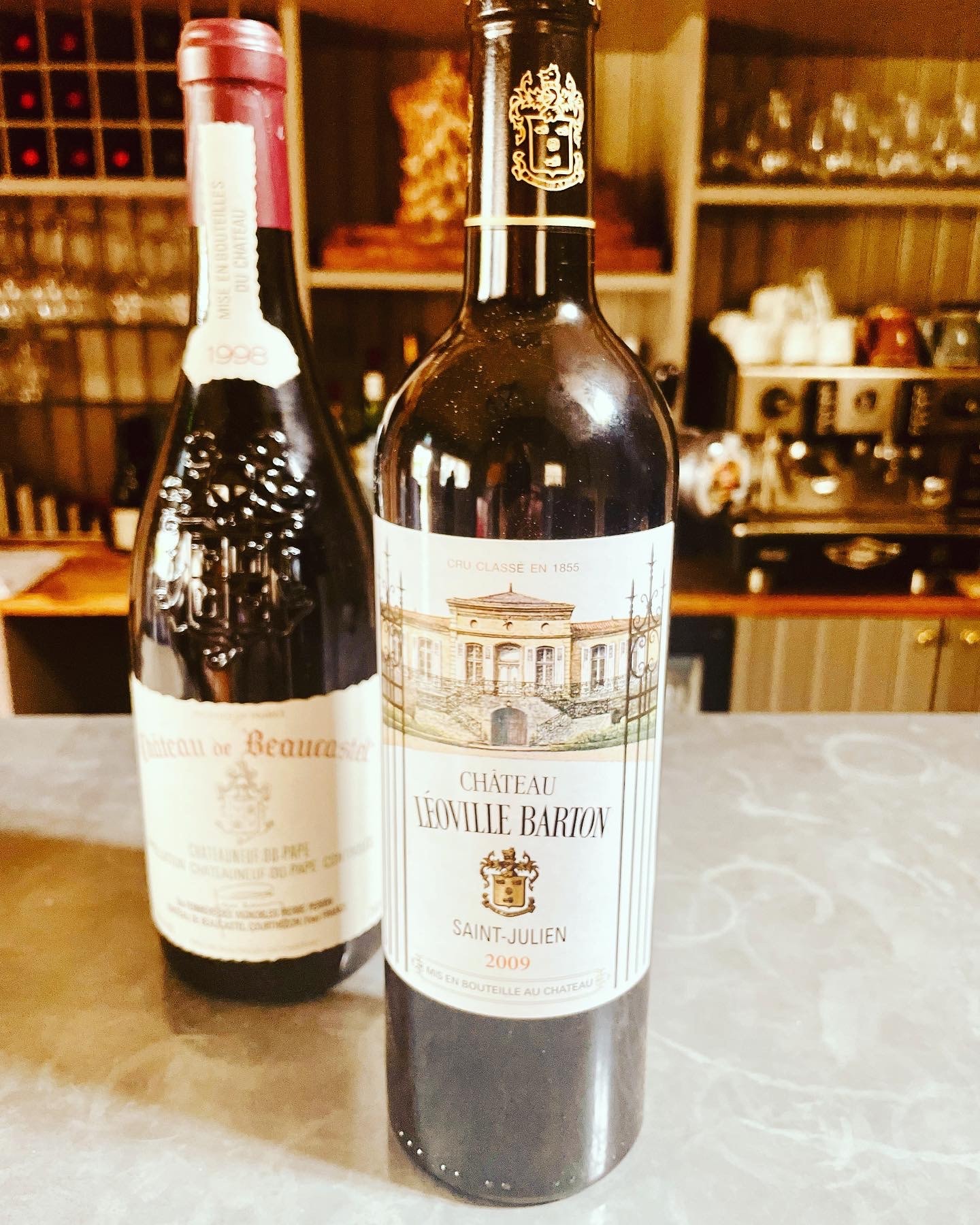 Fine wine bottles on display at The Red Lion