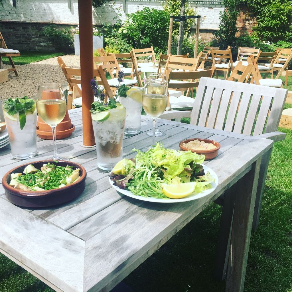Summer lunch in the walled garden at The Red Lion